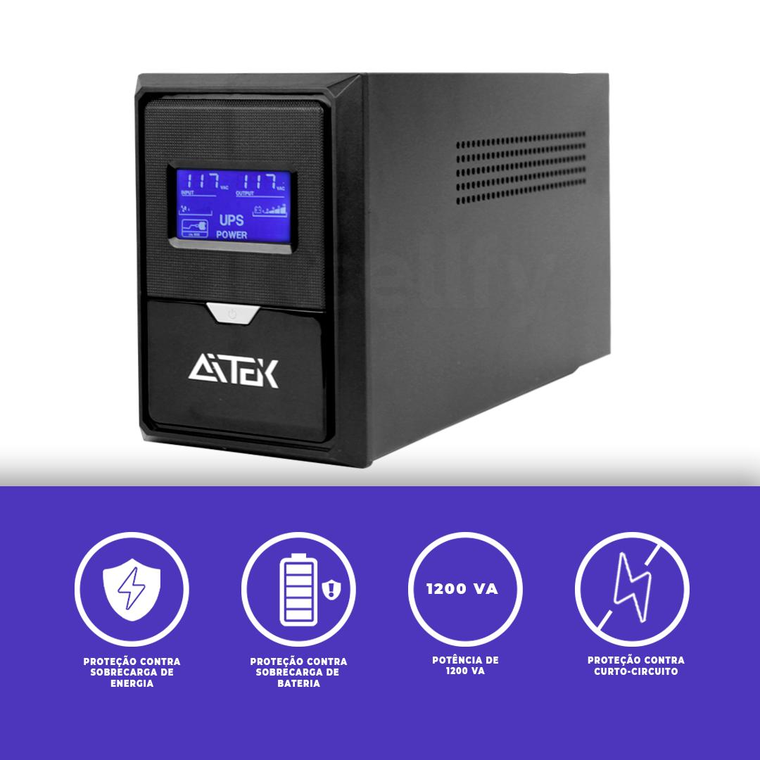 Nobreak 1200VA 220V Aitek Estabilizador de Tensão Proteção para PC e Periféricos - ANB-2212