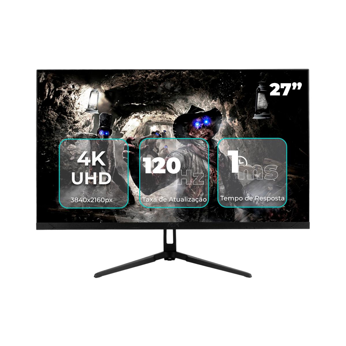 Monitor Gamer 4K UHD Aitek 120Hz 1ms IPS Displayport HDMI G-Sync FreeSync Experiência Visual Imersiva - DELTA-M2741A