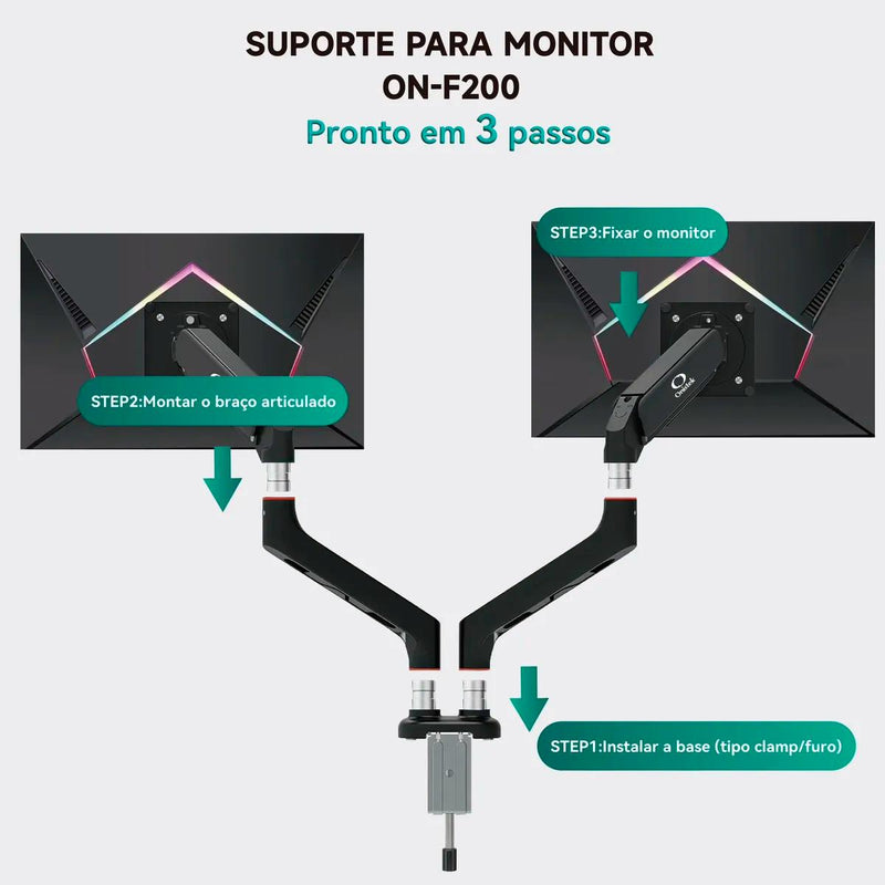 Suporte Duplo Para Monitor Onistek 13’’ A 32’’ Pistão a Gás VESA 75x75 100x100 - ON-F200