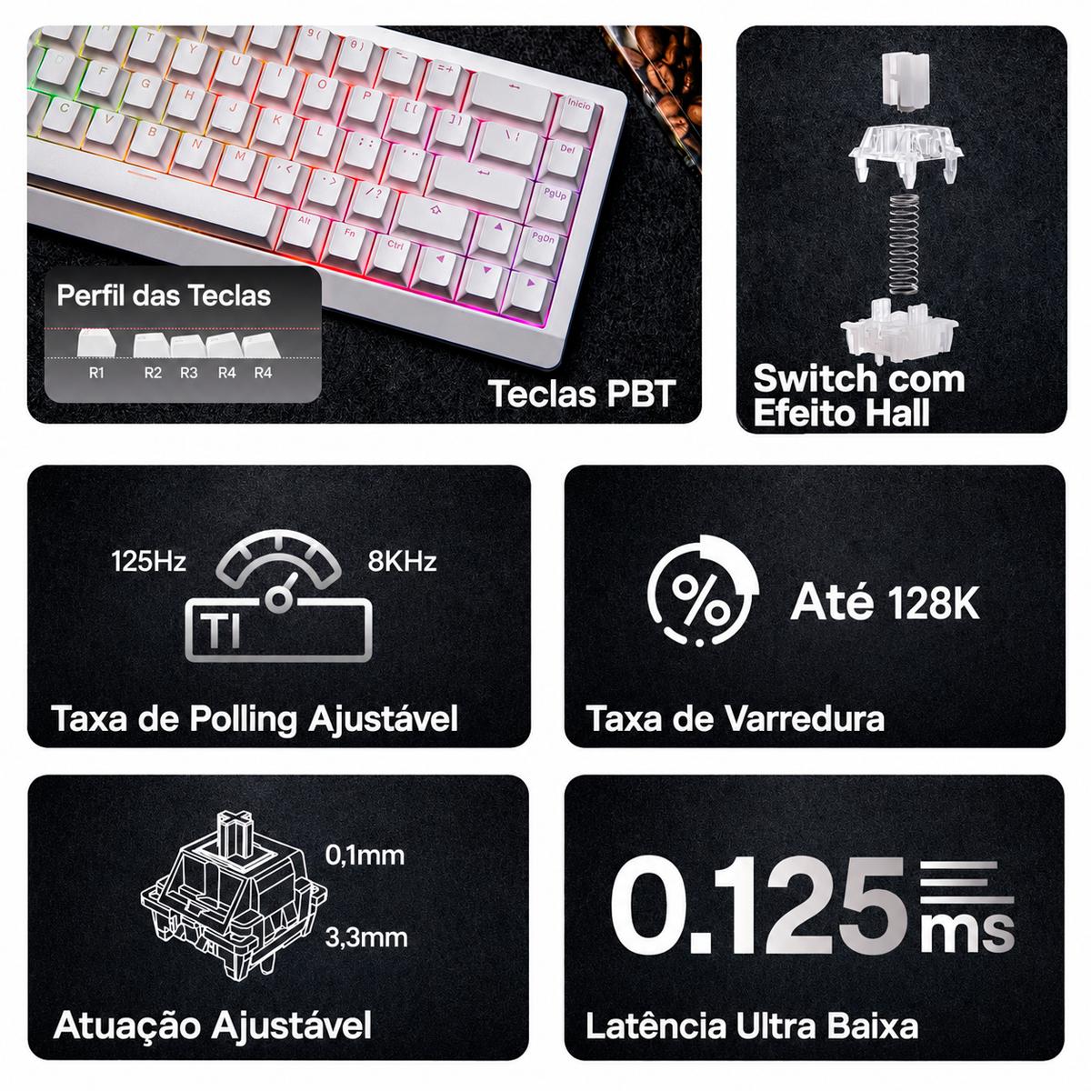 Teclado Gamer Magnético 65% EPOMAKER HE68 Lite com Rapid Trigger e 8000Hz