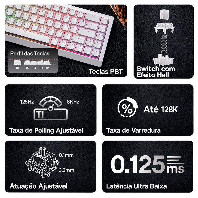 Teclado Gamer Magnético 65% EPOMAKER HE68 Lite com Rapid Trigger e 8000Hz