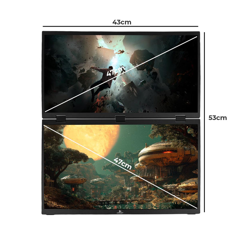 Monitor Duplo Portátil Grasep 18,5’’ FHD 100Hz com Rotação 360° e Conexões USB-C Mini HDMI - D-TELA09