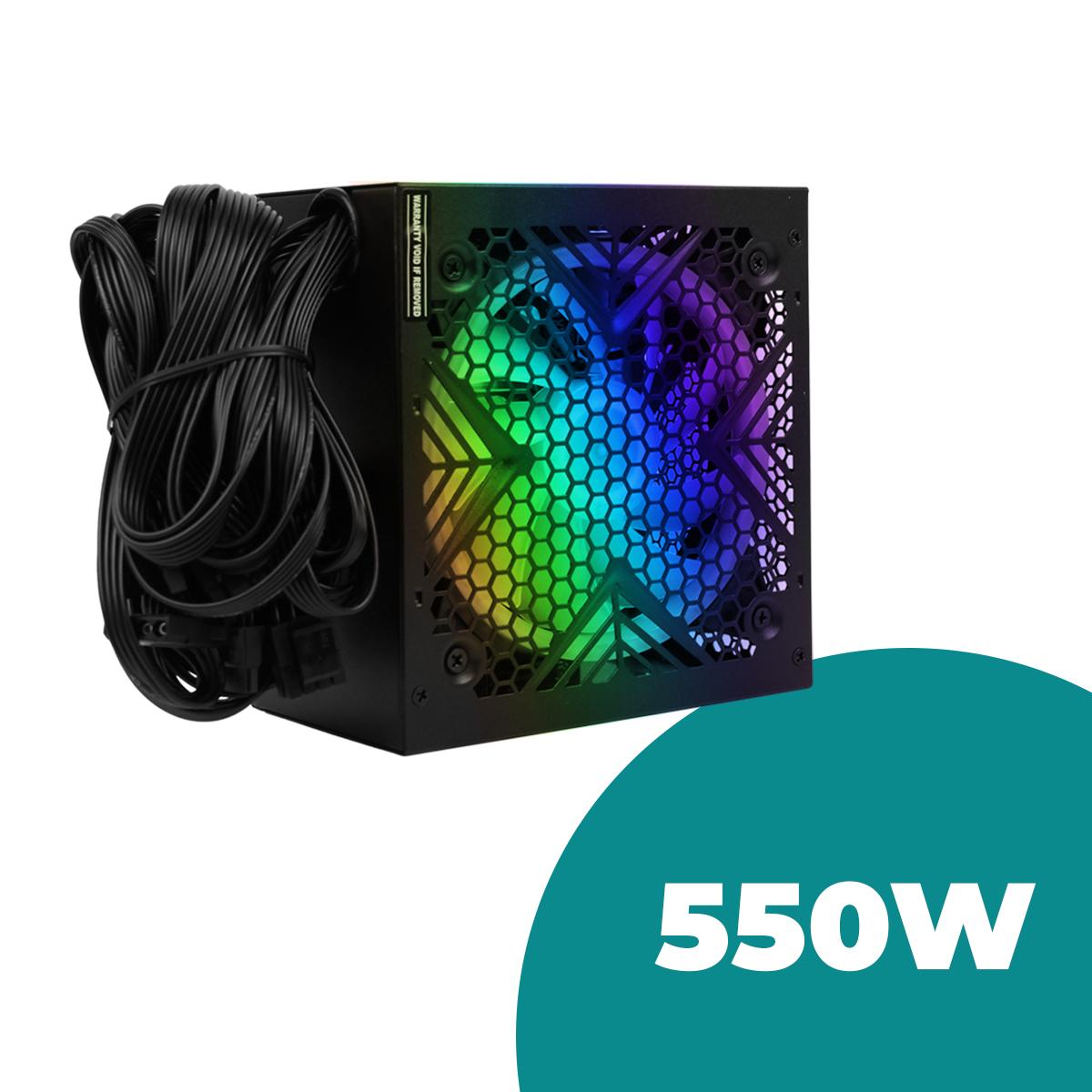 Fonte ATX 550W RGB Silenciosa Aitek Compatível Intel AMD com Cooler 120mm - DELTA-F550-P