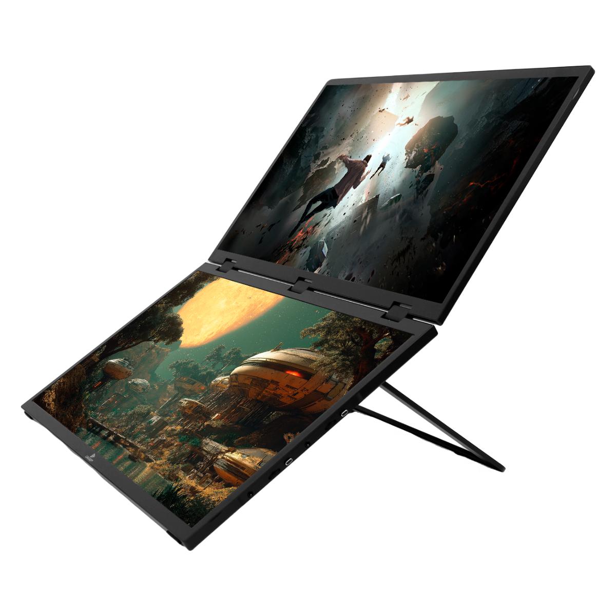 Monitor Duplo Portátil Grasep 18,5’’ FHD 100Hz com Rotação 360° e Conexões USB-C Mini HDMI - D-TELA09
