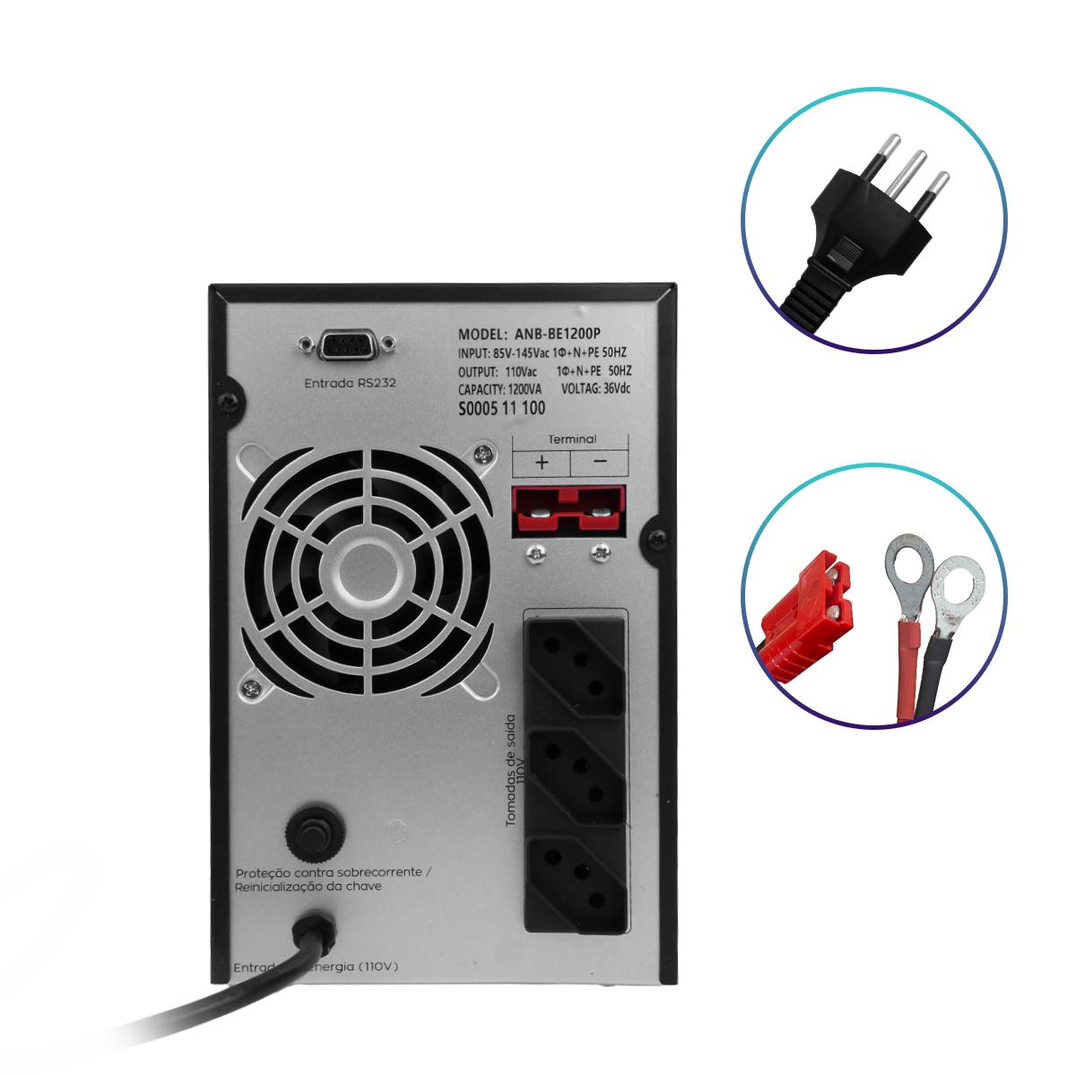 Nobreak 1.2kVA 700W 110V Onda Senoidal Pura UPS Profissional para Servidor e PC - ANB-BE1200P-110V