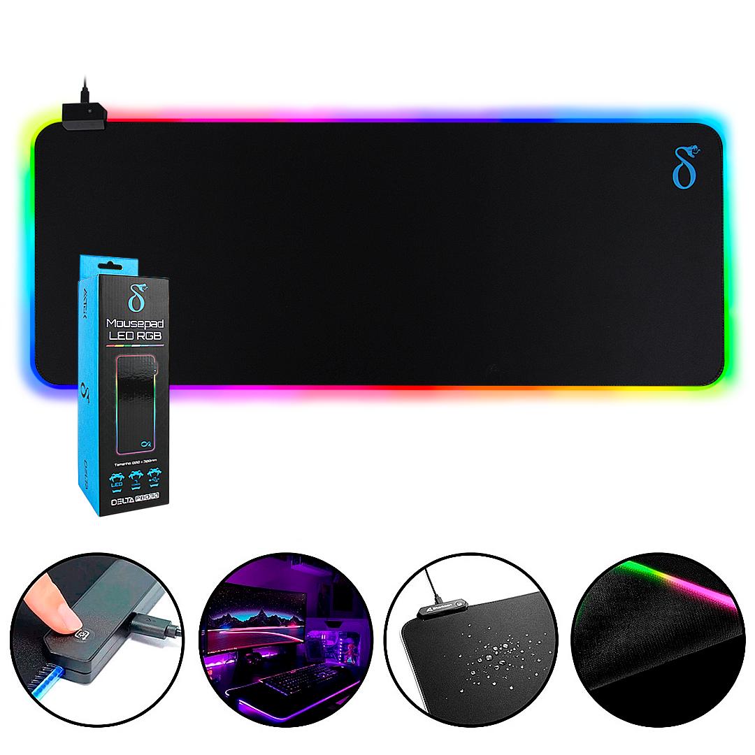 Mousepad Gamer LED RGB Aitek 80x30cm Antiderrapante USB Plug & Play - DELTA-P8030