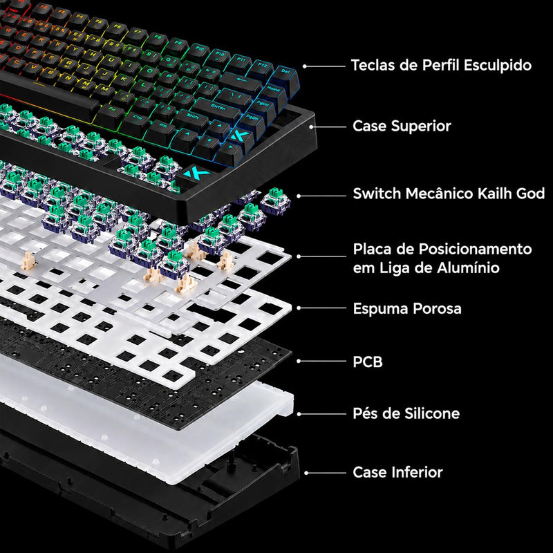 Teclado Magnético Gamer MCHOSE JET 75 80 Teclas Hot Swap Estrutura Gasket Silicone RGB Rapid Trigger SOCD