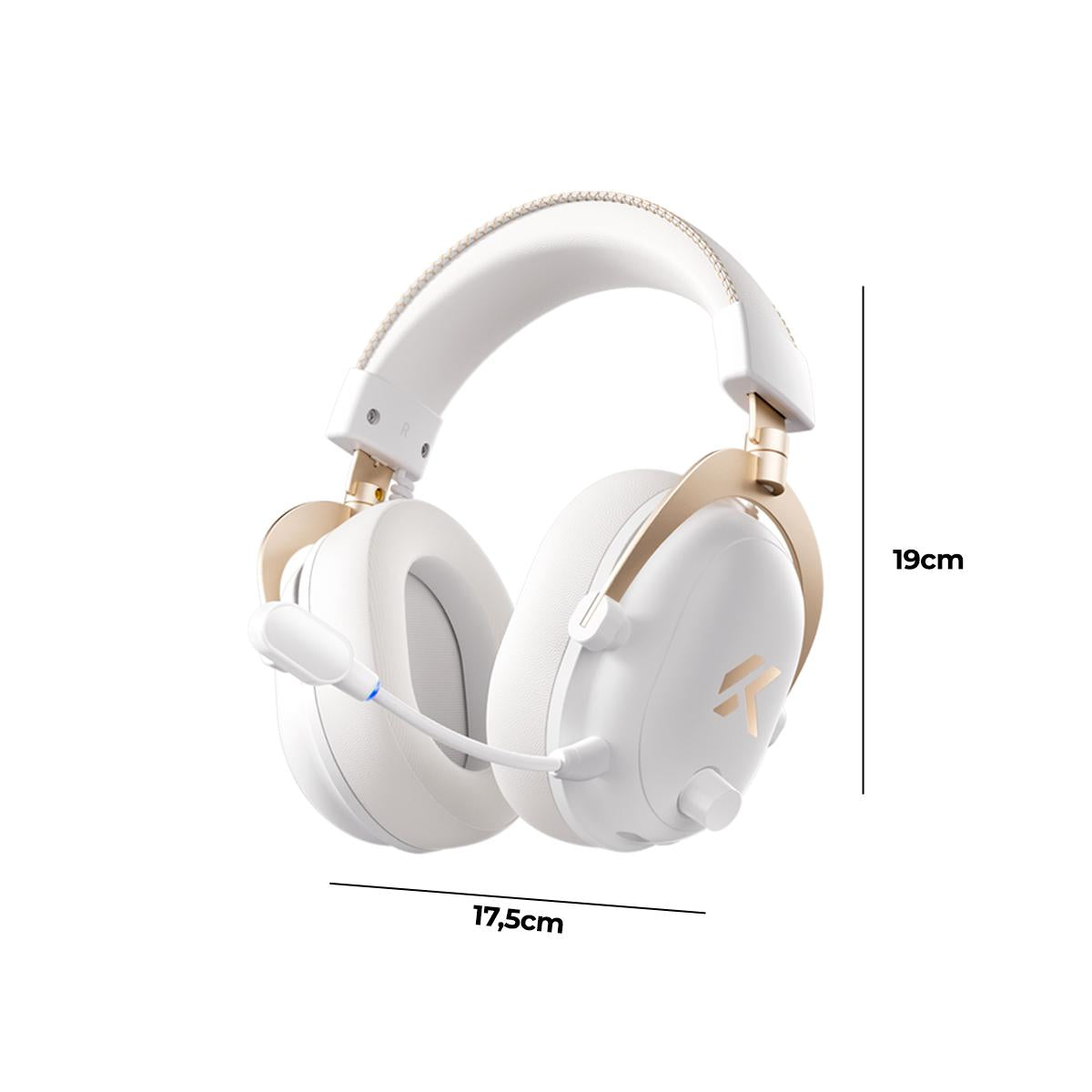 Headset Gamer MCHOSE V9 Turbo Branco Gold 200h Bateria Base Magnética RGB Wireless