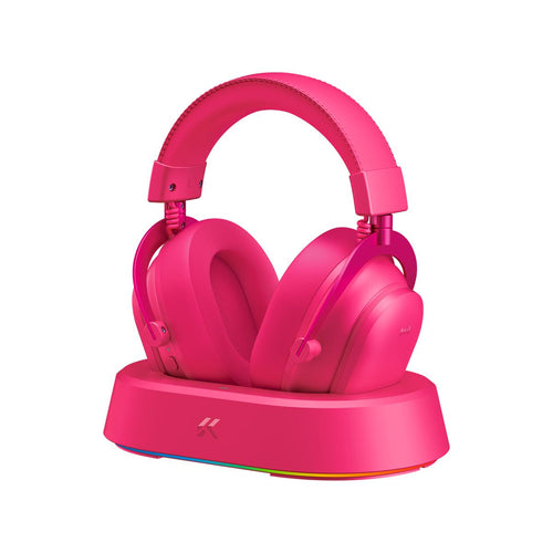 Headset Gamer MCHOSE V9 Turbo Rosa 200h Bateria Base Magnética RGB Wireless