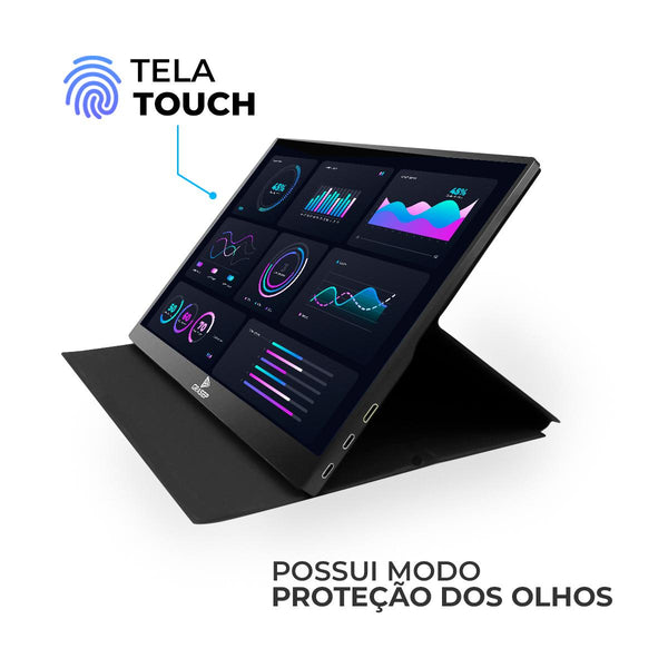 Monitor Portátil Touch 15,6’’ Full HD Grasep IPS USB-C/ Mini HDMI Ultraleve para Notebook  Celular - D-TELA3