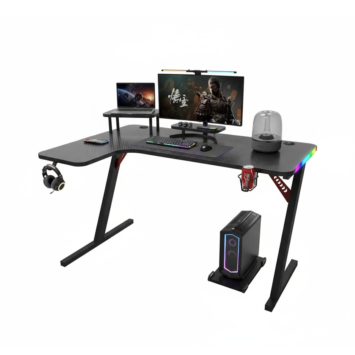 Mesa Gamer em L Aitek Espaçosa Reforçada e com Suporte para Fone Porta-Copo - DELTA-M1601H