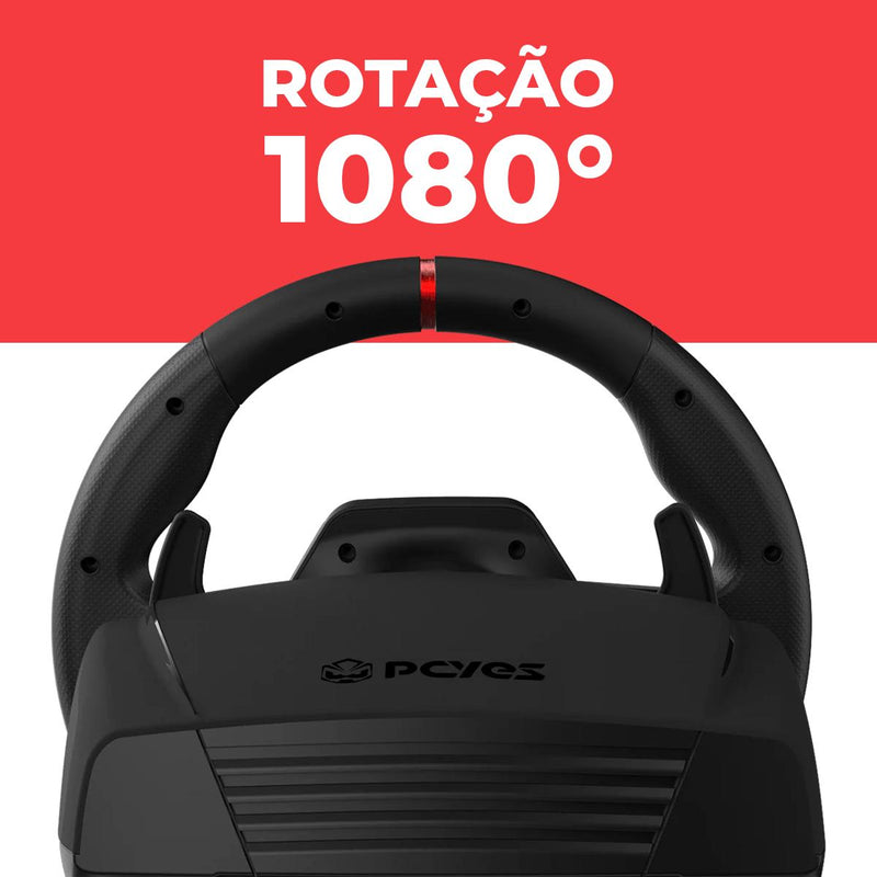 Kit Volante Gamer Pcyes W270 Force Feedback 3.2Nm + Pedal Embreagem, Acelerador e Freio