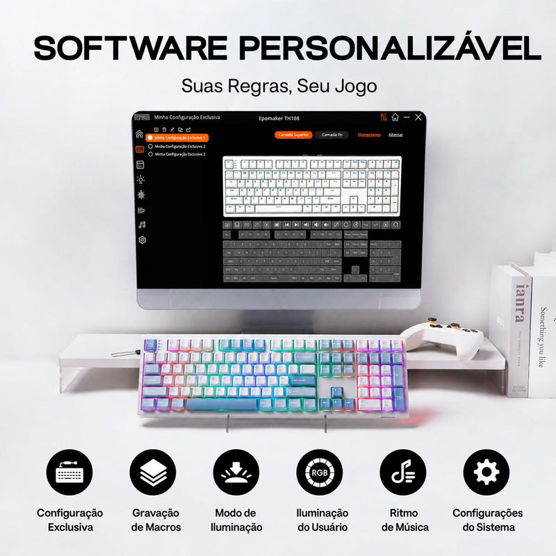 Teclado Gamer EPOMAKER TH108 Tri-Modo com RGB South-Facing