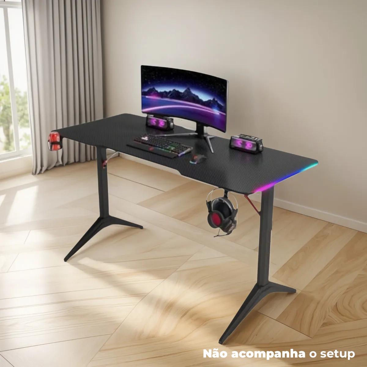 Mesa Gamer RGB 120cm com Porta Copos e Suporte Headset Aitek Estrutura Reforçada - DELTA-M1203Y