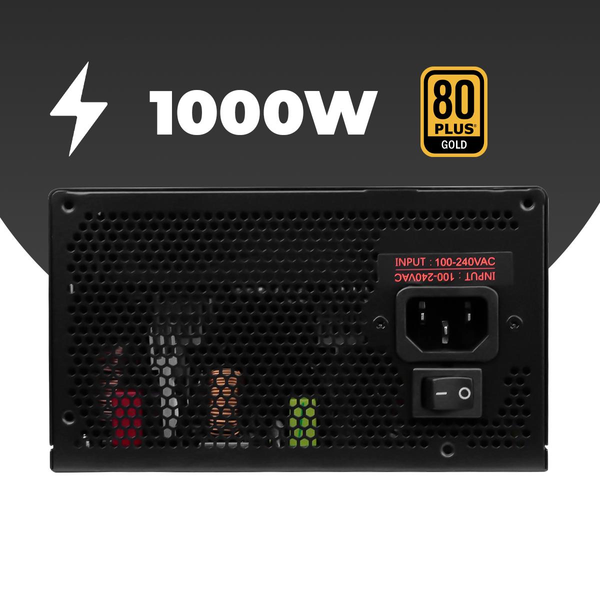 Fonte de Alimentação Gamer 1000W 80 Plus Gold Modular PFC Ativo Bivolt Revenger Power Supply Silenciosa - FO-MAX10