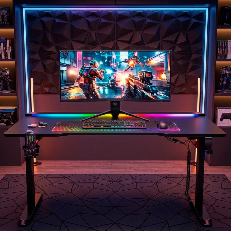 Escrivaninha Gamer Para Monitor, Teclado e PC de Mesa Aitek M1401T RGB