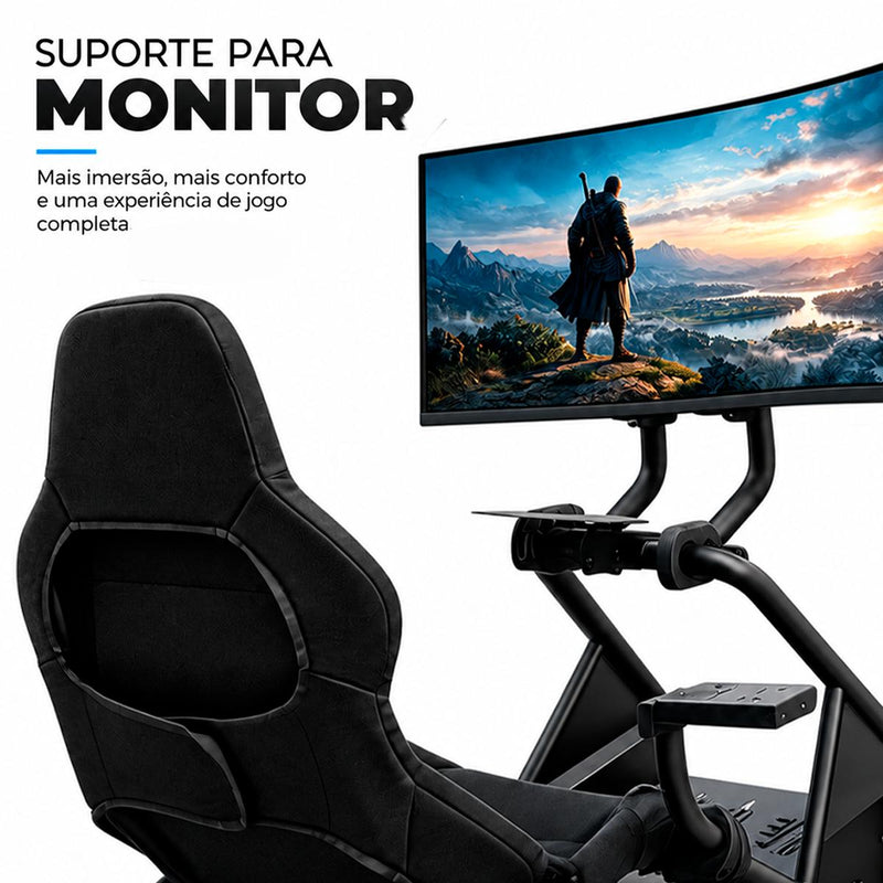 Cockpit Gamer KOZZ CP02 em Aço para Sim Racing, Suporte Universal para Volante, Câmbio e Pedaleira
