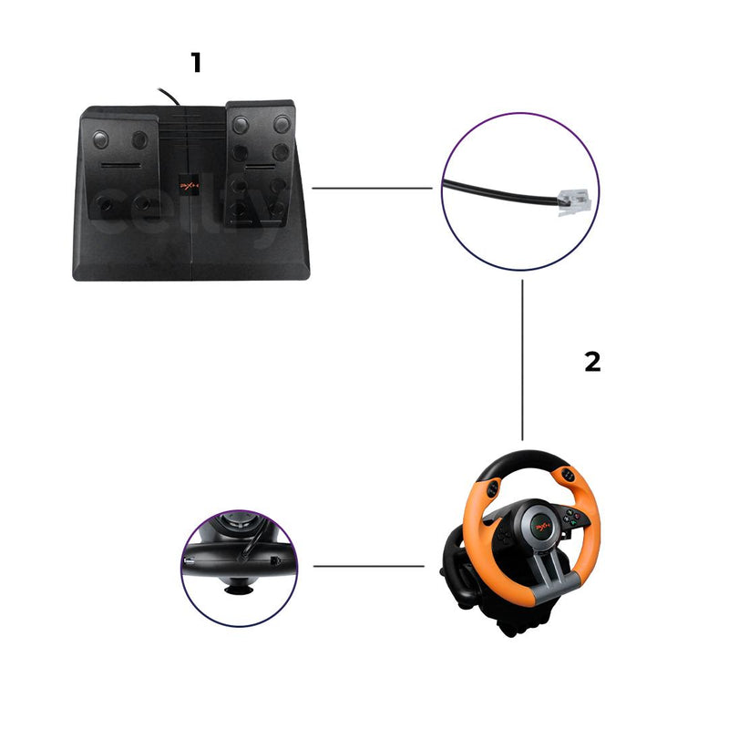 Kit Simulador de Corrida PXN V3PRO Volante Com Paddle Shift + Pedais Analógicos Freio e Acelerador