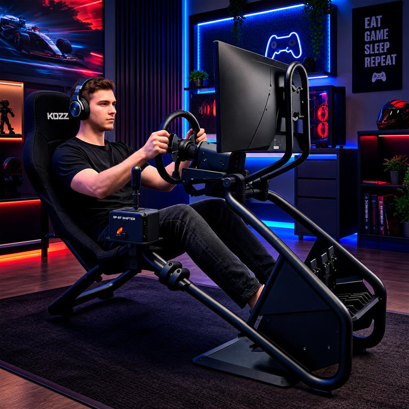 Cockpit Gamer KOZZ CP02 em Aço para Sim Racing, Suporte Universal para Volante, Câmbio e Pedaleira