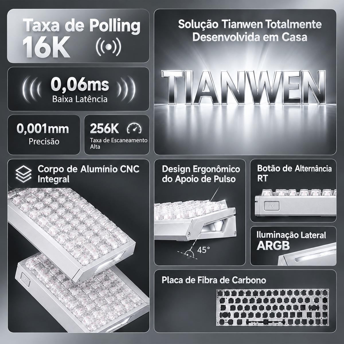Teclado Hall Effect MCHOSE Ace68 GT com Atuação Ajustável Iluminação ARGB