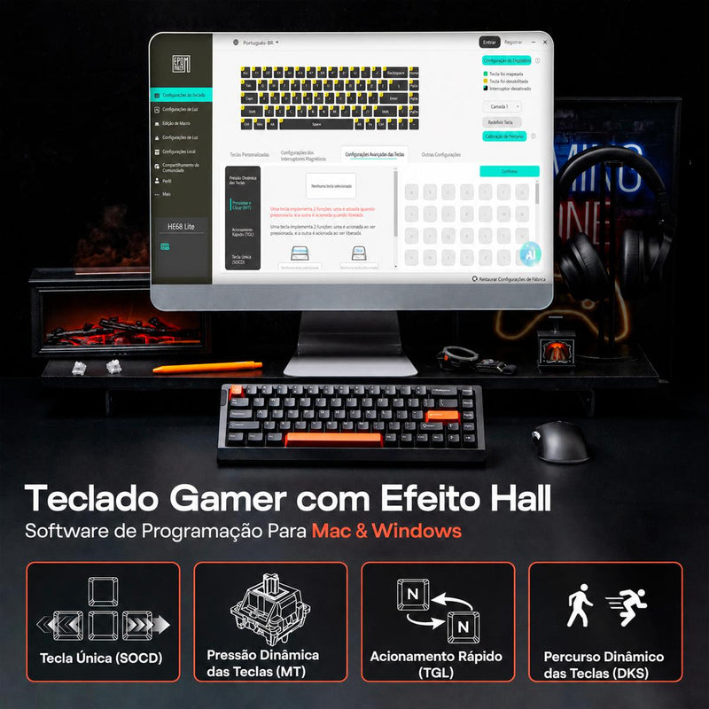 Teclado Gamer EPOMAKER HE68 Lite Magnético Hall Rgb 65% 8Khz