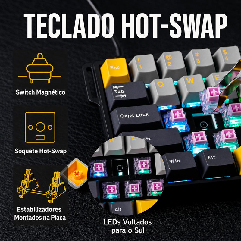 Teclado Gamer AULA WIN68 HEMAX Anti-Ghosting NKRO Cabo USB-C Removível