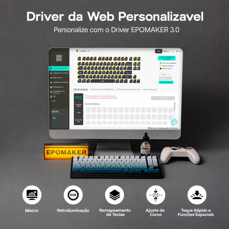 Teclado Gamer EPOMAKER W68 HE 8000Hz Layout  80% Hot Swap Hall Effect e RGB Premium