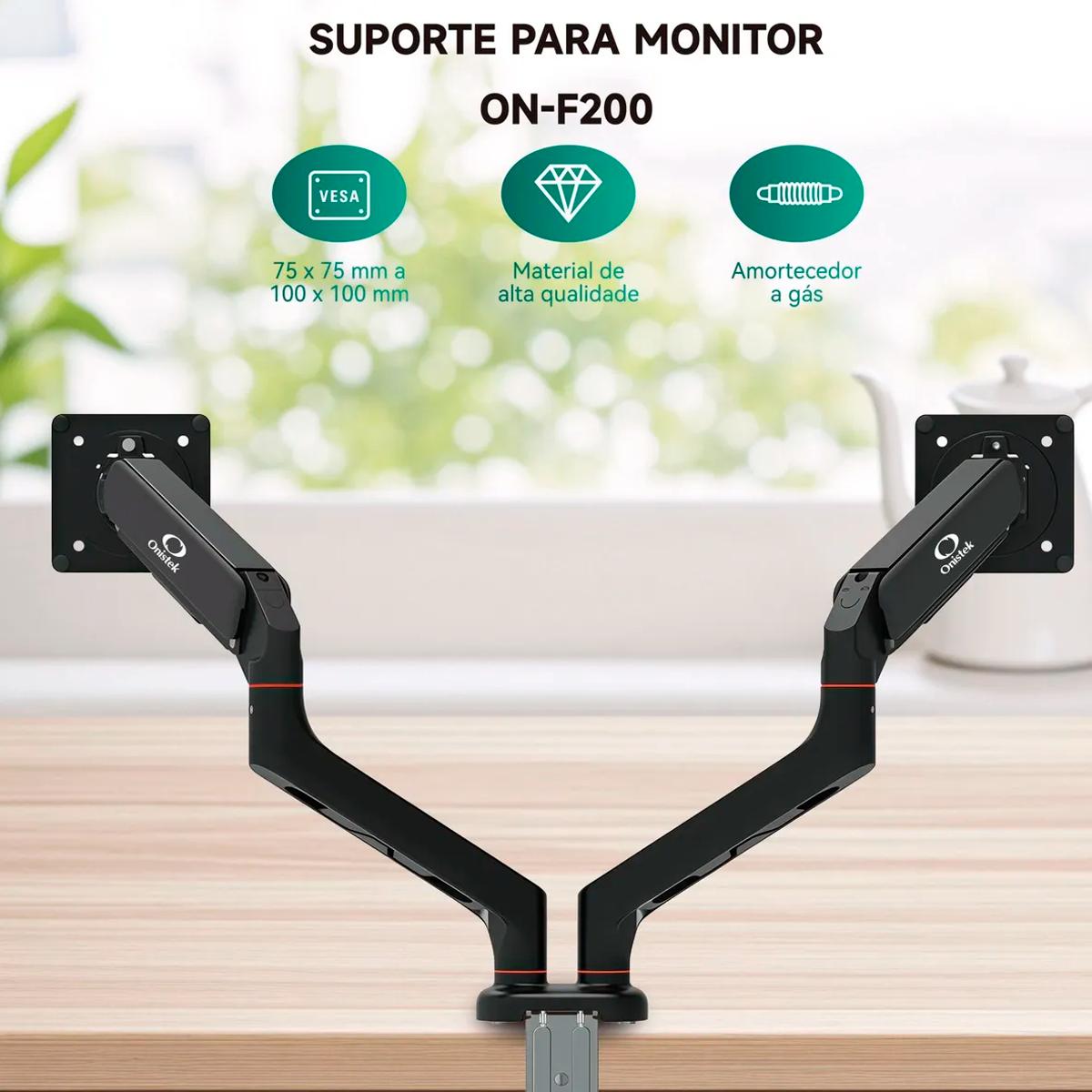 Suporte Duplo Para Monitor Onistek 13’’ A 32’’ Pistão a Gás VESA 75x75 100x100 - ON-F200