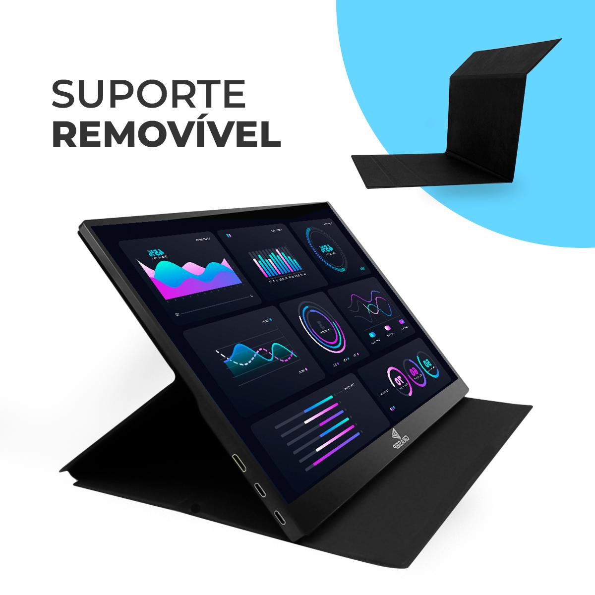 Monitor Portátil 15,6’’ Grasep Full HD IPS 60Hz USB-C/ HDMI Som Estéreo Gamer Slim - D-TELA2