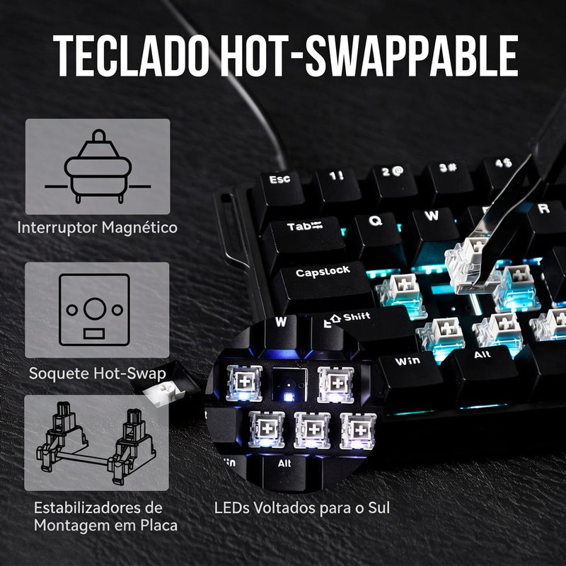 Teclado Gamer AULA WIN60 HE Mecânico Switch Magnético Hall Effect RGB