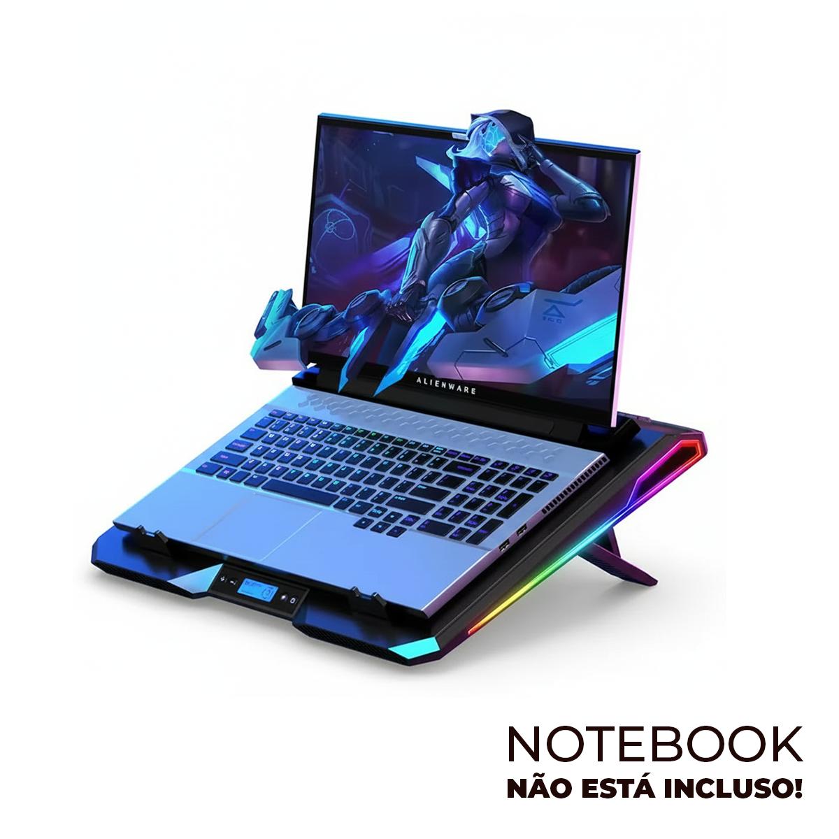 Base Notebook RGB Aitek com Ventoinha Turbo 7 Níveis de Altura Tela LCD Refrigeração Potente - DELTA-B3122GG