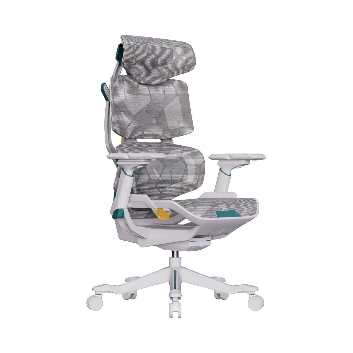Cadeira Gamer Ergonômica Elements Vector Branca/Verde Reclinável 135° e Suporta até 136kg - ELEM-72123