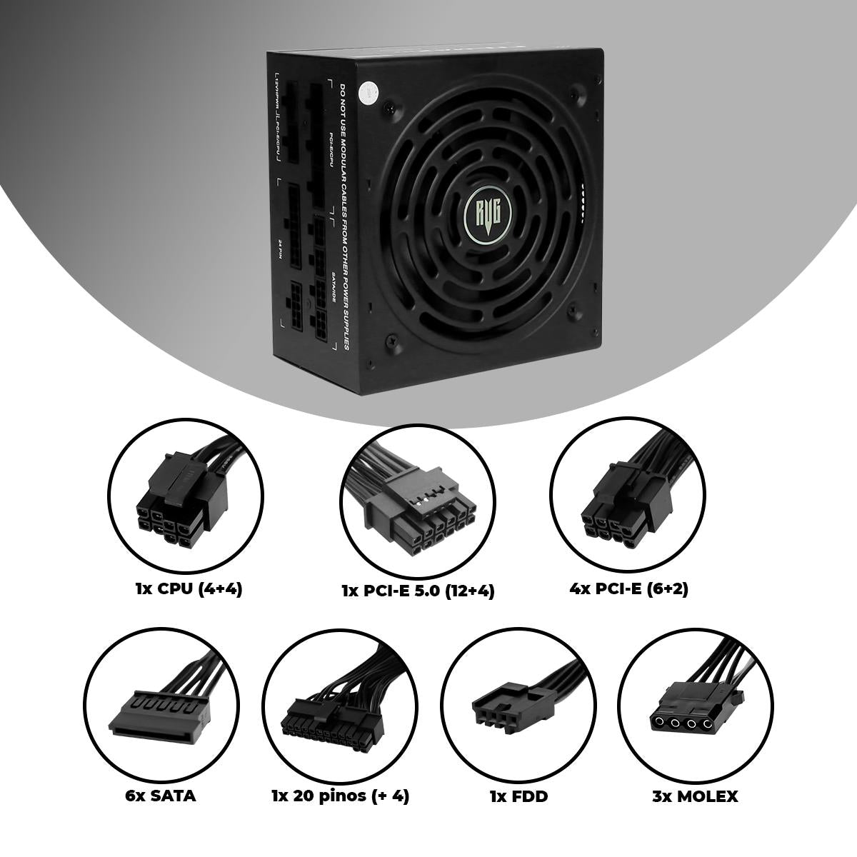 Fonte de Alimentação Gamer 1000W 80 Plus Gold Modular PFC Ativo Bivolt Revenger Power Supply Silenciosa - FO-MAX10