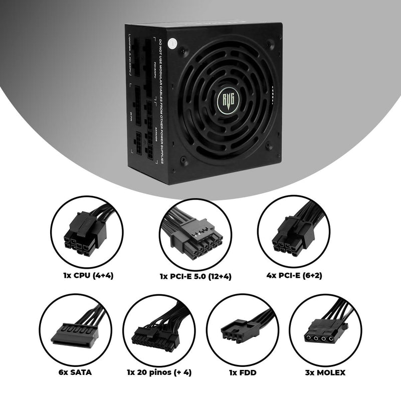 Fonte de Alimentação Gamer 1000W 80 Plus Gold Modular PFC Ativo Bivolt Revenger Power Supply Silenciosa - FO-MAX10