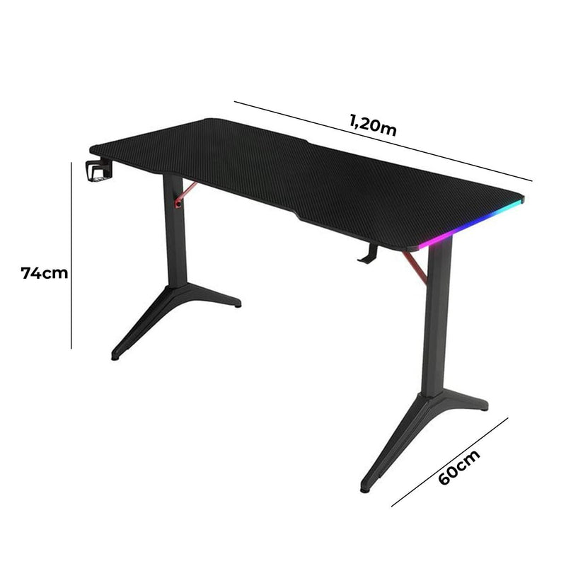 Mesa Gamer RGB 120cm com Porta Copos e Suporte Headset Aitek Estrutura Reforçada - DELTA-M1203Y