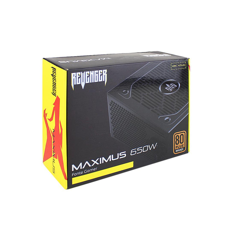 Fonte Gamer ATX Revenger 650W Ultra-Silenciosa 80 Plus Bronze PFC PC Desktop - FO-MAX02