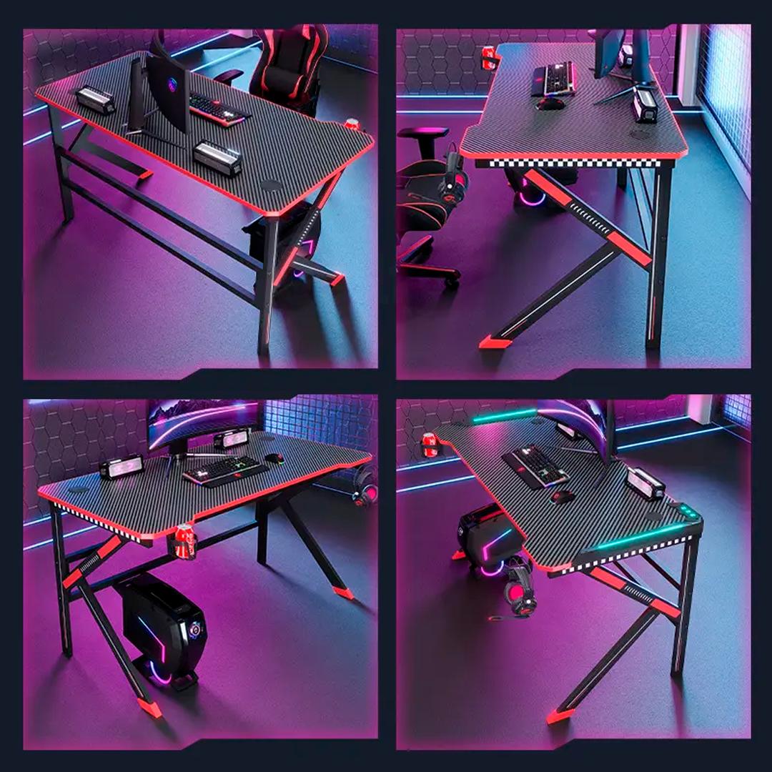 Mesa Gamer RGB 120cm Aitek com Porta Copos e Suporte Headset Escrivaninha - DELTA-M1202K