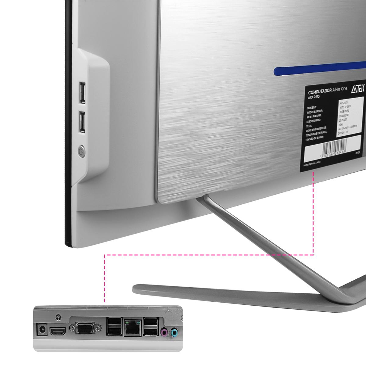 All In One 23,8" Intel i5 8GB Aitek 256GB Touch Full HD Alto Desempenho Wi-Fi - AIO-T5224