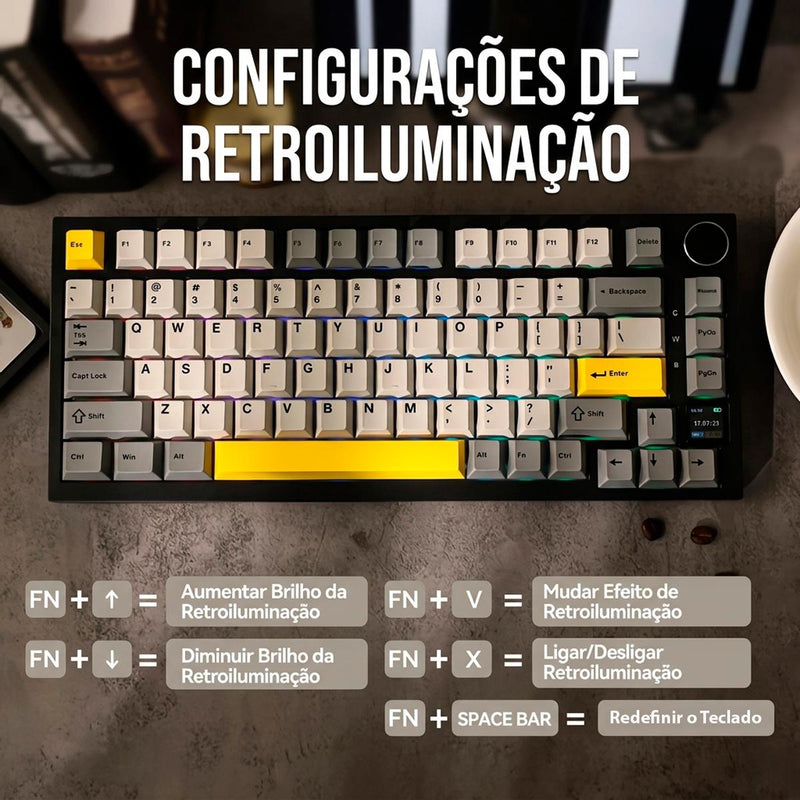 Teclado Gamer AJAZZ AK820 Pro Conexão Tri-Modo com RGB South-Facing