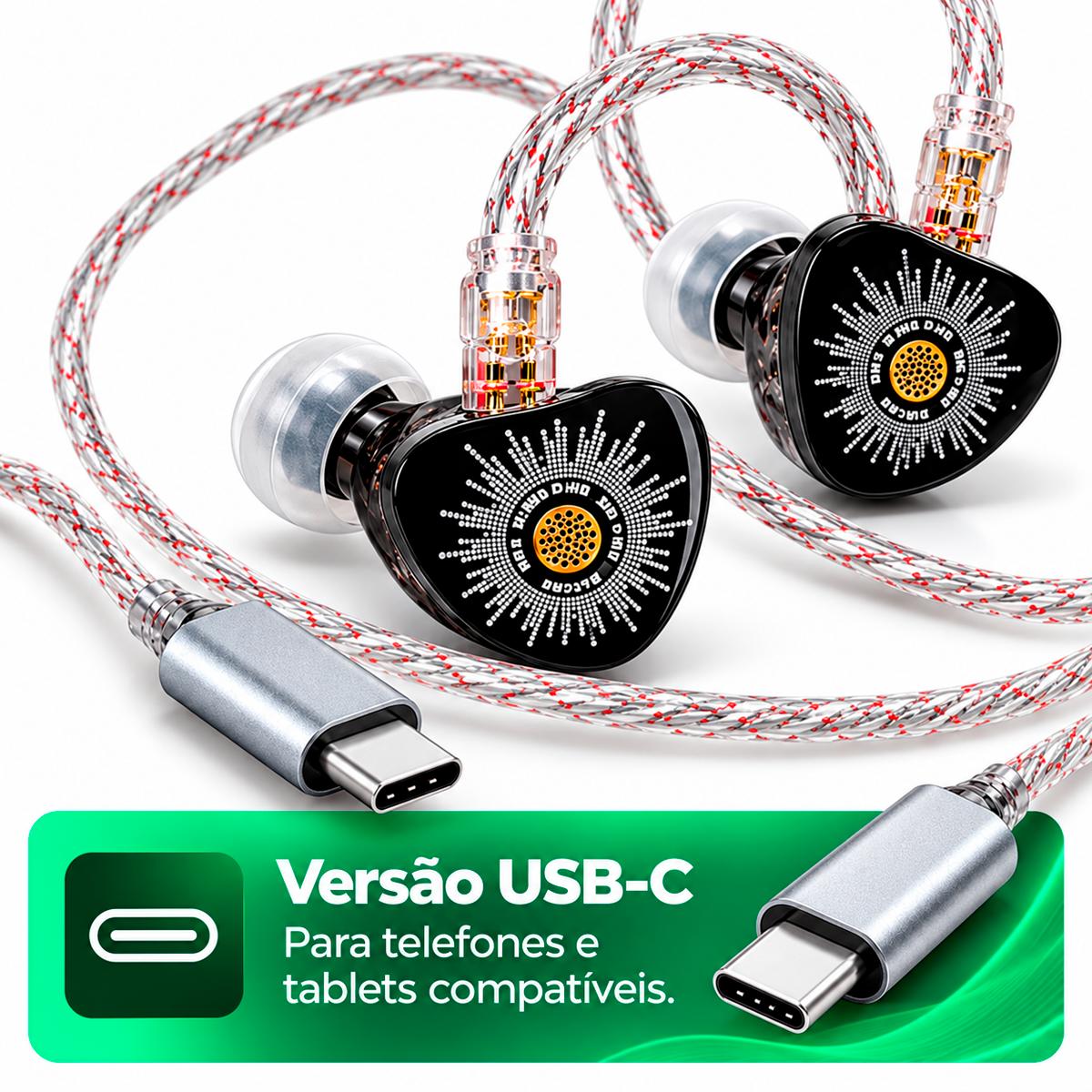 Fone In Ear Kiwi Chorus Tipo C com Microfone e Equalizador Personalizável