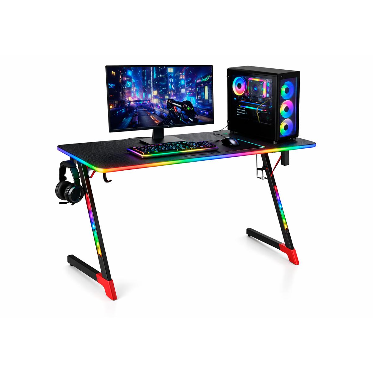 Mesa Gamer Aitek RGB Iluminação Pro Espaçosa Resistente Suporte para Fone Copo - DELTA-M1205Z