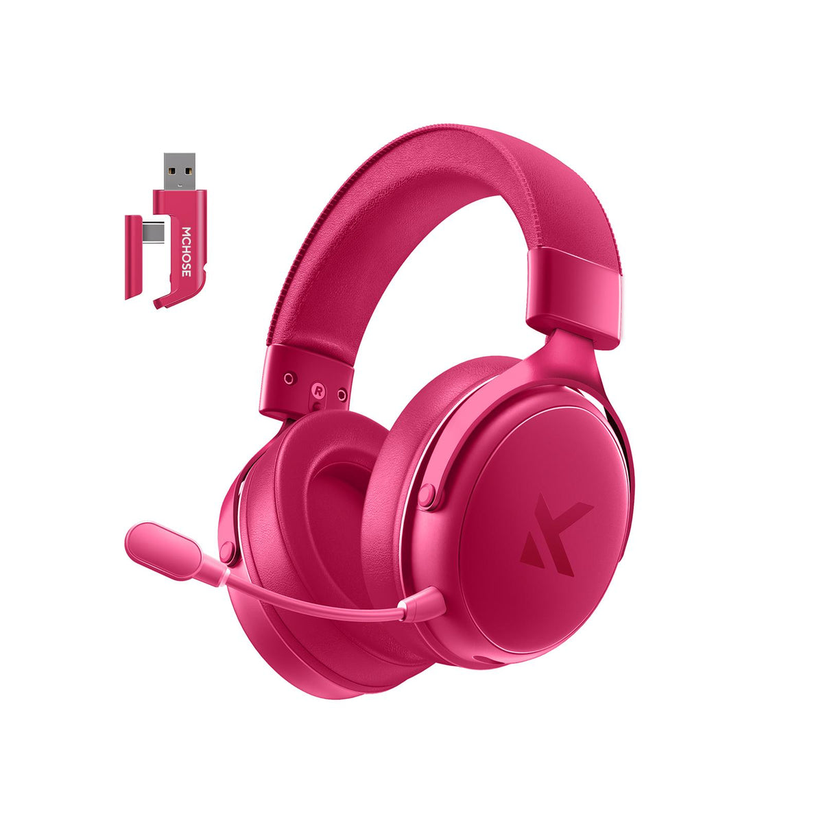 Headset V9 Pro MCHOSE Gamer Rose Red Sem Fio 7.1 Surround 250h BT 2.4G Microfone IA