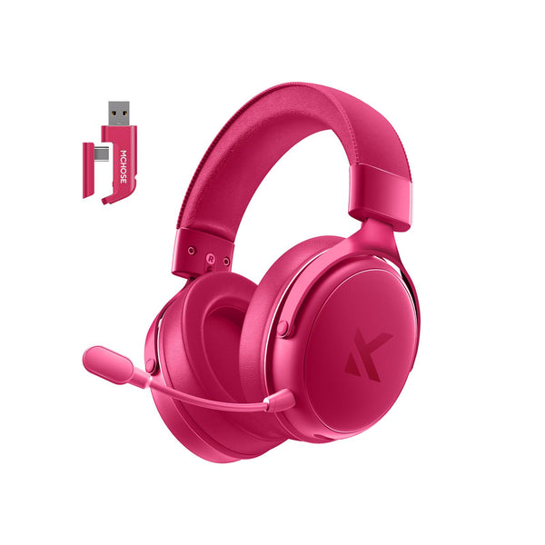 Headset V9 Pro MCHOSE Gamer Rose Red Sem Fio 7.1 Surround 250h BT 2.4G Microfone IA