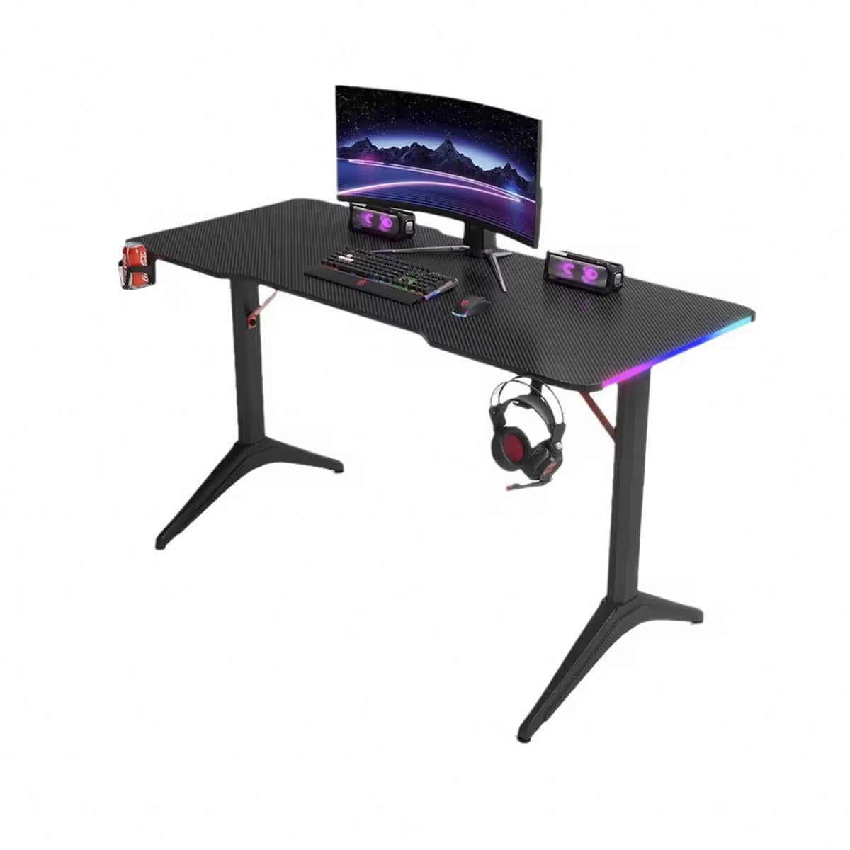 Mesa Gamer RGB 120cm com Porta Copos e Suporte Headset Aitek Estrutura Reforçada - DELTA-M1203Y