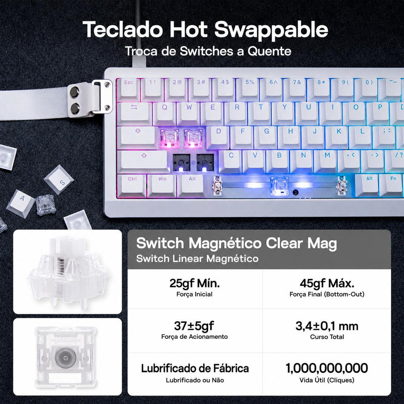 Teclado Gamer Magnético 65% EPOMAKER HE68 Lite com Rapid Trigger e 8000Hz