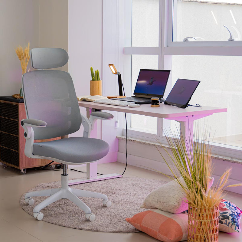Cadeira Ergonômica Elements Astra Cinza e Branca Premium para Home Office Moderno - ELEM-70040