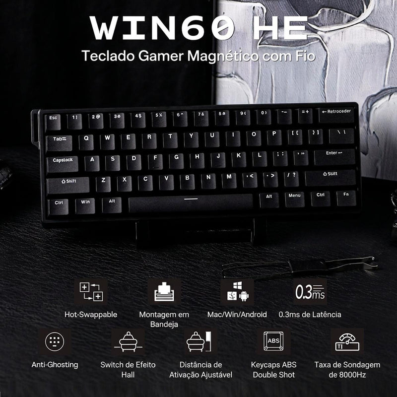 Teclado Gamer AULA WIN60 HE Mecânico Switch Magnético Hall Effect RGB