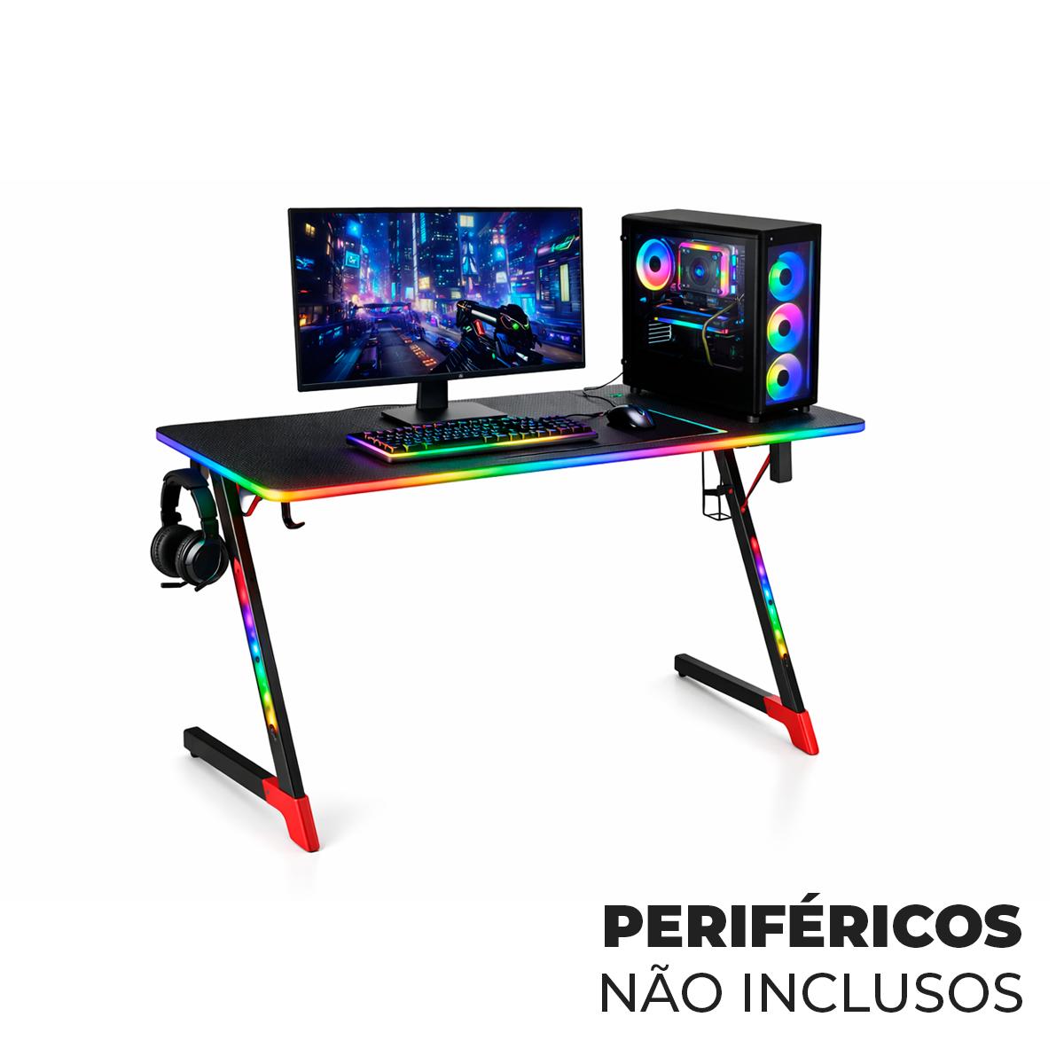 Mesa Gamer Aitek RGB Iluminação Pro Espaçosa Resistente Suporte para Fone Copo - DELTA-M1205Z