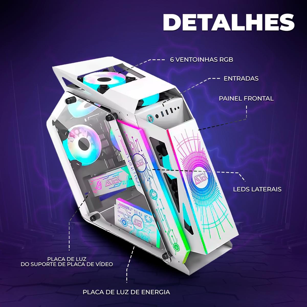 Gabinete Gamer Aitek Aquário com 6 Fans RGB Inclusas 3 Painéis Vidro Temperado ATX - AGP-M29165R