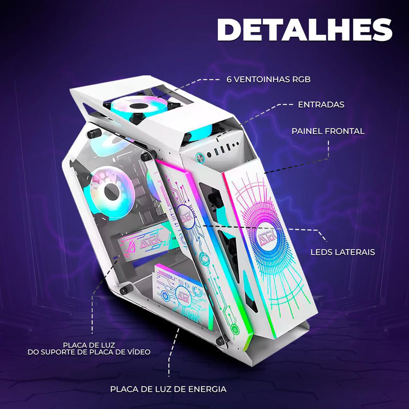 Gabinete Gamer Aitek Aquário com 6 Fans RGB Inclusas 3 Painéis Vidro Temperado ATX - AGP-M29165R